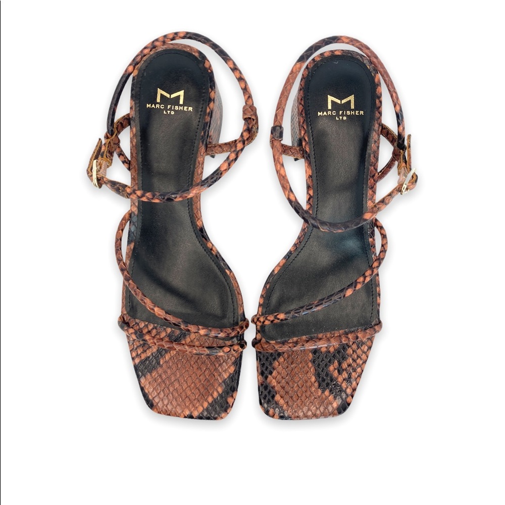 Marc Fisher Jiny 2 Brown Snakeskin Leather Slingback Sandal